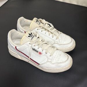 Adidas White Sneakers with Red and Black Details